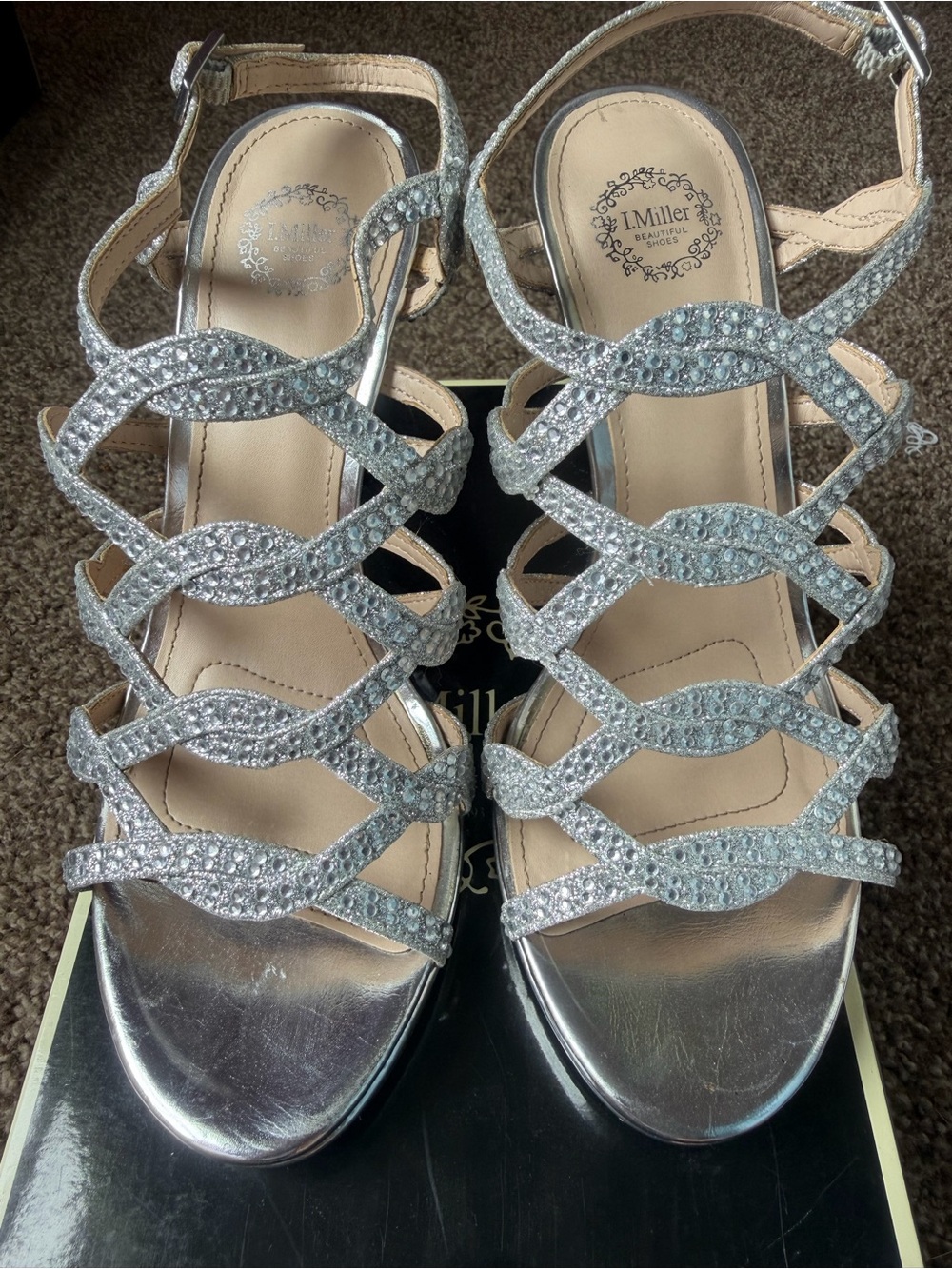I. Miller Silver Rhinestone Strappy Heels
